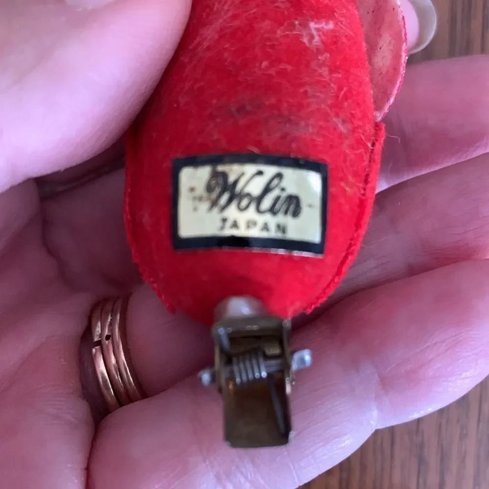 Vtg‎ Wolin Japan red velvet owl clip ornament